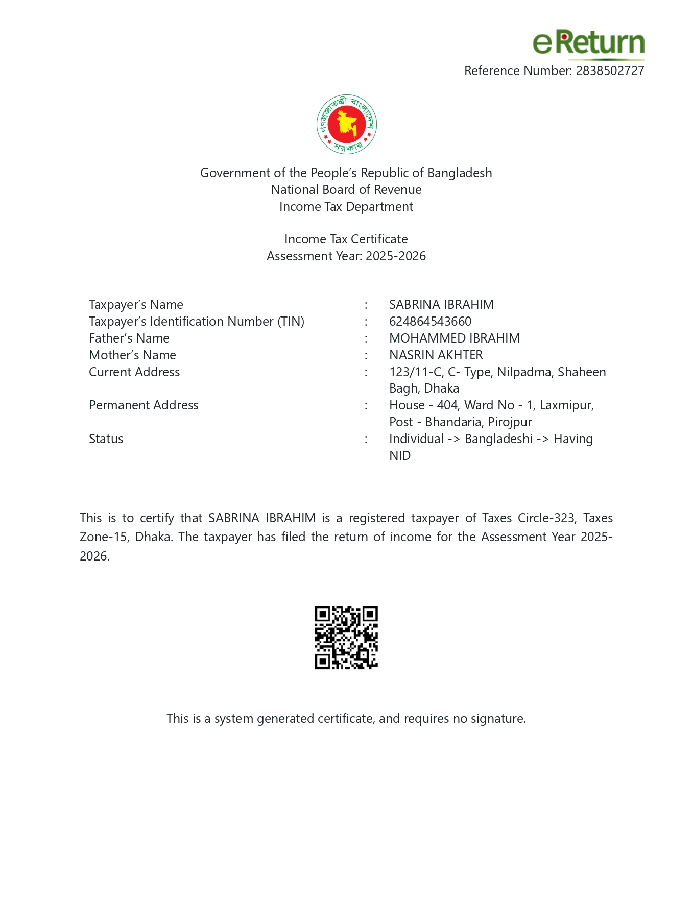 TAX Certificate